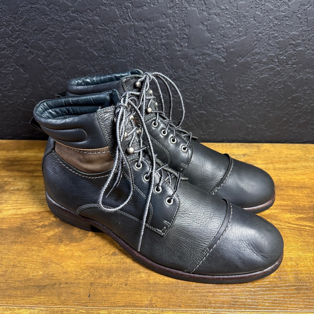 Johnston & Murphy Karnes 25-7641 Black Leather Cap Toe Boots Mens 10 M